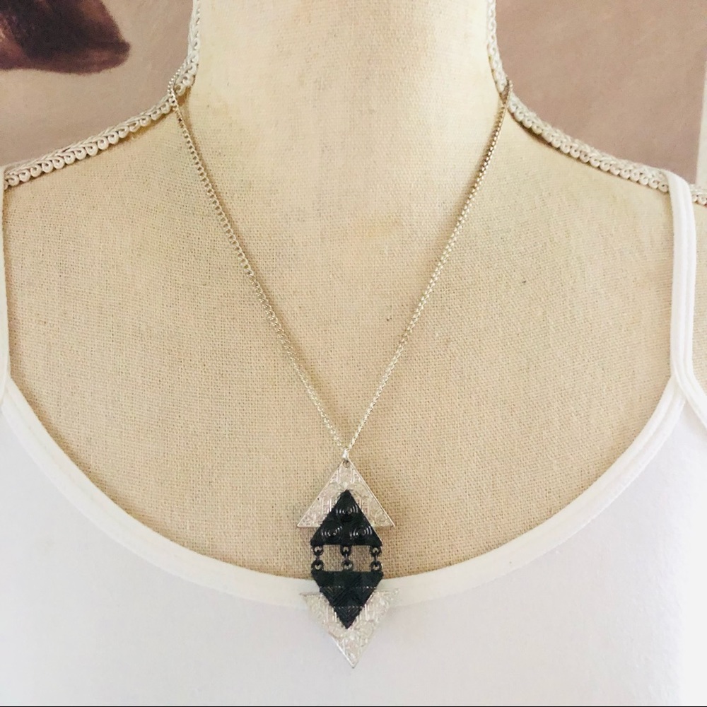 Vintage repurpose Mayan style pendant on chain necklace